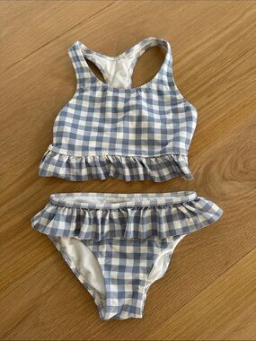 Girls' Blue Gingham Ruffle Bikini Set - Kids Swim